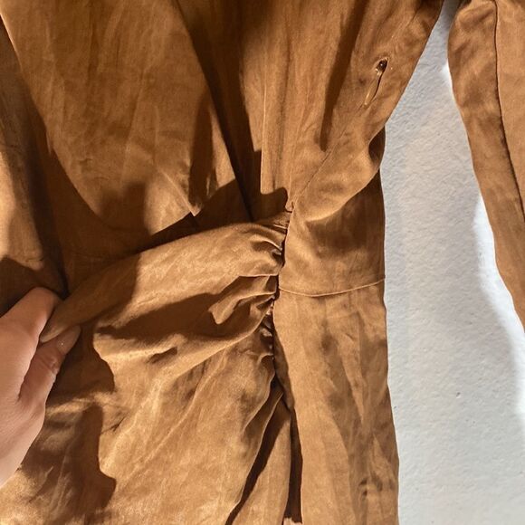 NWOT ZARA Blogger Favorite Brown Caramel Draped Shirt Maxi Dress - Picture 9 of 15